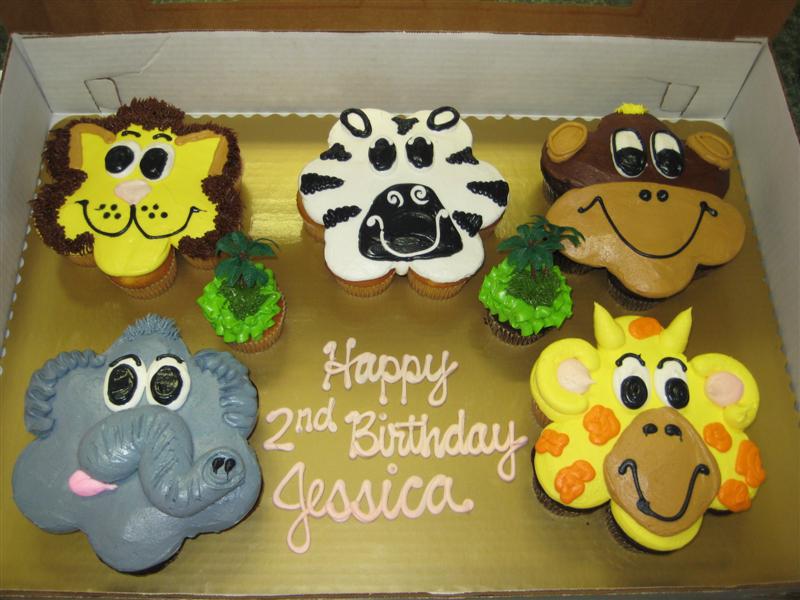 Jess2ndBDayCake (Medium).JPG - Also, did I mention I had the coolest cake EVER!  Check it out - Elephant, Tiger, Zebra, Monkey & a Giraffe!  AWESOME!!!